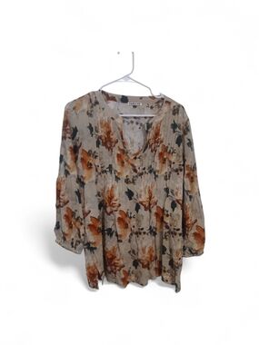 Rainforest Floral V-Neck Tunic - Cream with Rust Floral